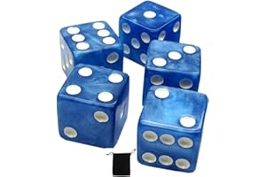 CYBER-DEALS Set of (5) 16mm Dice Marbleized Standard Square Cornered with Black Velvet Cloth Pouch Bag (Blue)