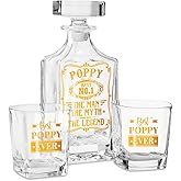 Onebttl Poppy Whiskey Decanter Set, Perfect Poppy Gifts, 25oz/750ml Decanter with Stopper and 2 Whiskey Glasses for Liquor, Burbon, Whiskey on Christmas, Father's Day - Man Myth Legend