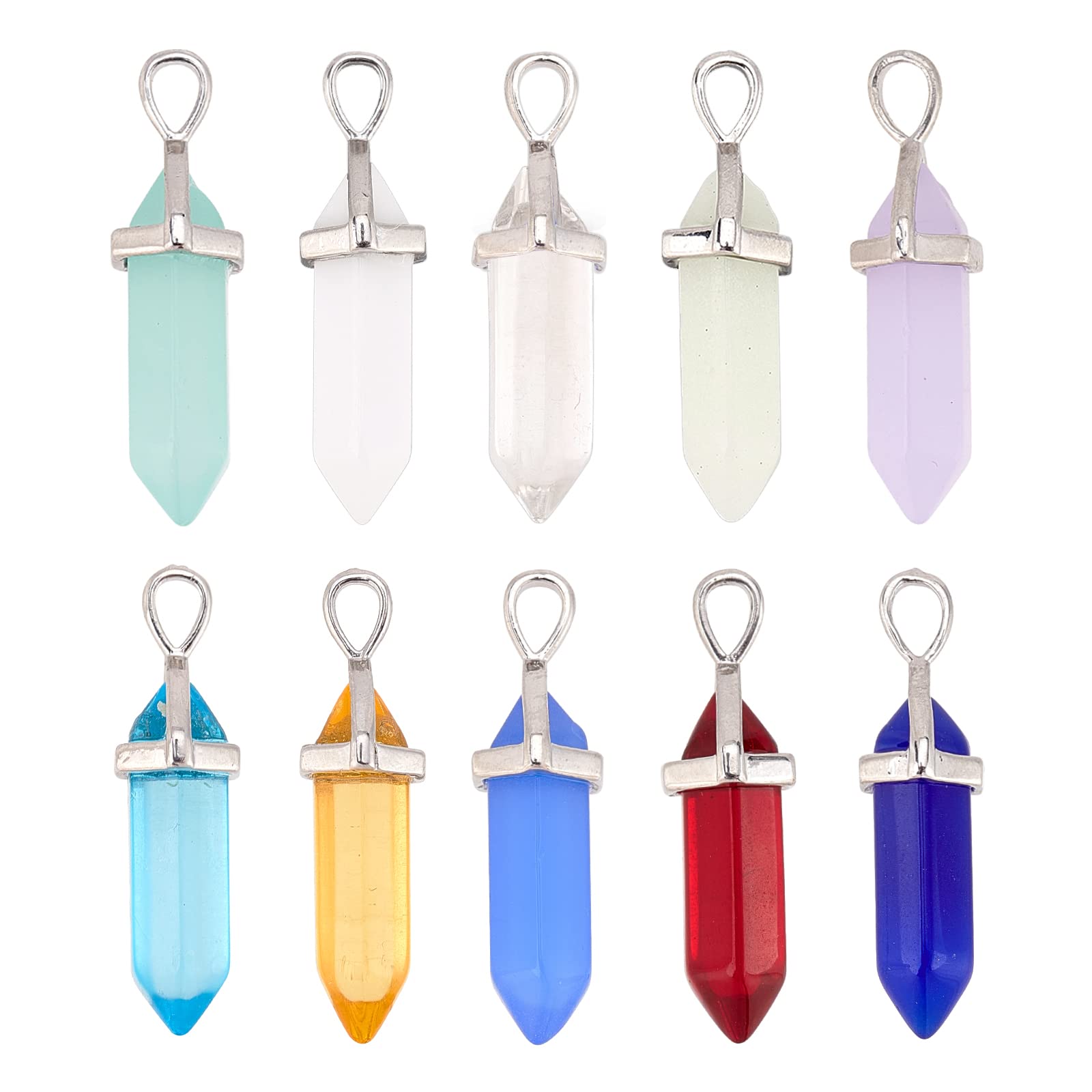 SUPERFINDINGS 10 Colors Bullet Pointed Pendants Gemstone Pointed Hexagonal Chakra Pendants 28~29.5x9~9.5x8mm Quartz Crystal Stone Charm for Necklace Earring Jewelry Making,Hole:4.5x3mm