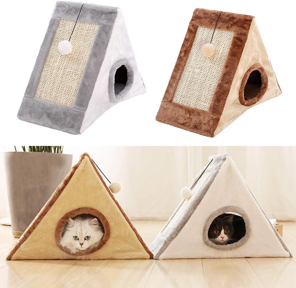 UXELY Cat Cave, Kitty Cave with Scratching Board, Durable Small Cats Triangle Toy Bed Playhouse : Pet Supplies