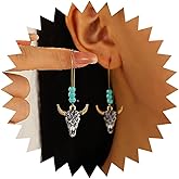Xduargs Boho Bull Hoop Earrings Silver Cow Turquoise Bead Earrings Vintage Tribal Cattle Head Earrings Personalized Cattle Head Dangle Earrings Jewelry for Women