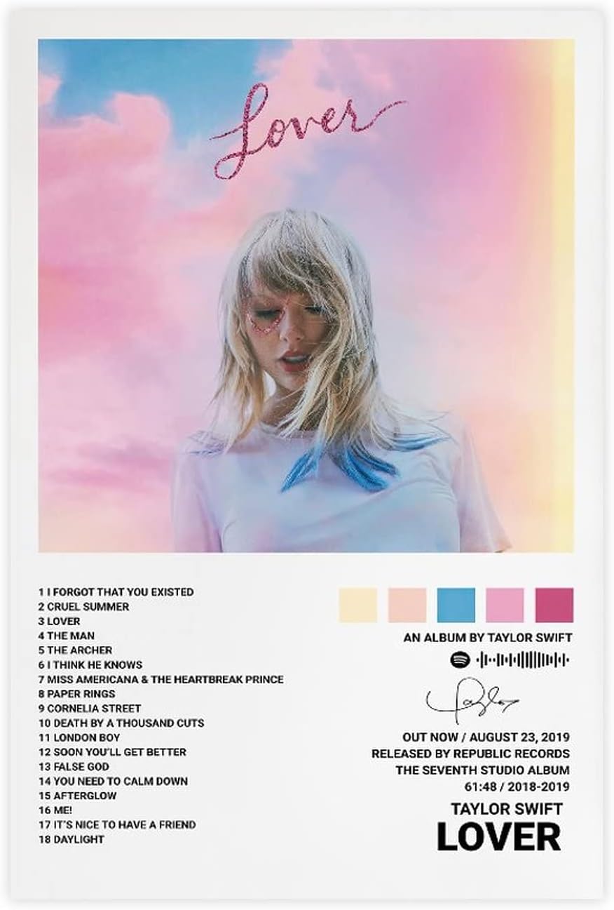 Wall Décor - Taylor Poster for Walls, Lover Album Cover Posters Wall Decor Art Print Canvas Posters for Room Aesthetic Unframe:16x24inch(40x60cm)