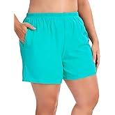 Aderea Women's Plus Size Swim Shorts High Waisted Bathing Suit Bottoms Long Swimsuit Board Short Tankini Trunks with Pocket