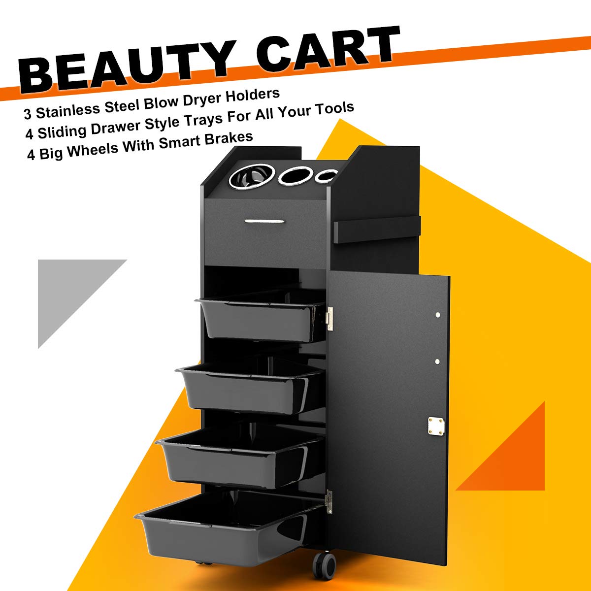 Giantex Salon SPA Beauty Rolling Trolley Cart, Storage Organizer with 4 Drawers Lockable, Hairdressing Tool Station Mobile Makeup Cases, Hair Salon Utility Cart w/Hairdryer Holder: Kitchen & Dining