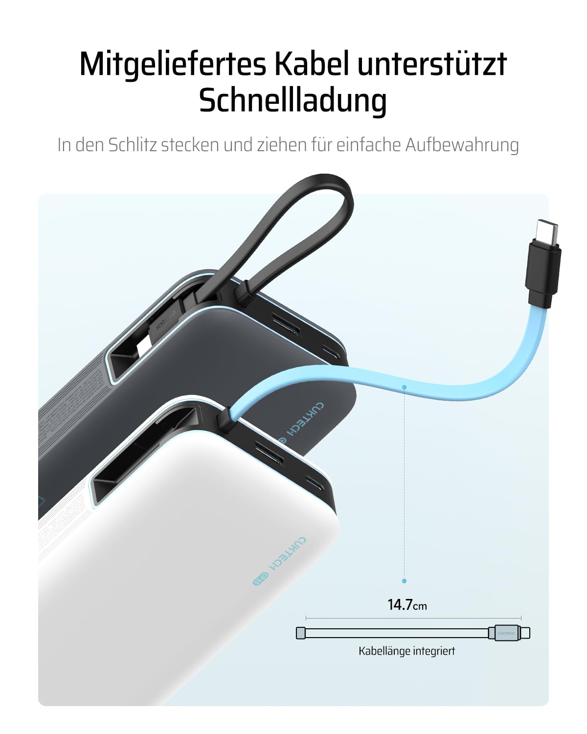 CUKTECH 20000mah Power Bank, 45W Powerbank mit Integriertem USB-C Kabel, Externe Handyakkus mit Schnellladefunktion, Externer Akku mit Digitales Display für iPhone 16/15 Pro Max, MacBook, Galaxy S25 8