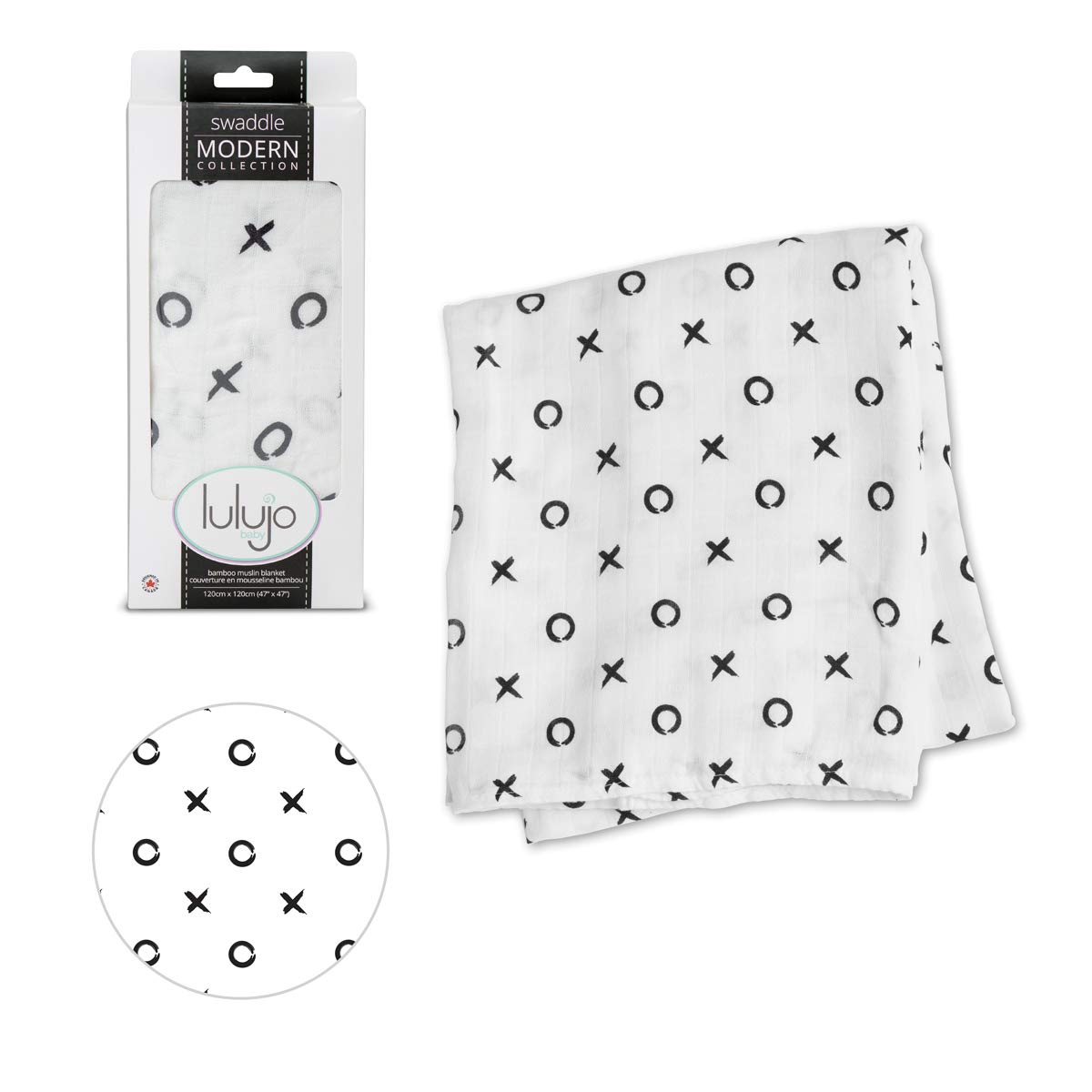 Lulujo Bamboo Swaddle Blanket Modern Collection (Hugs and Kisses)