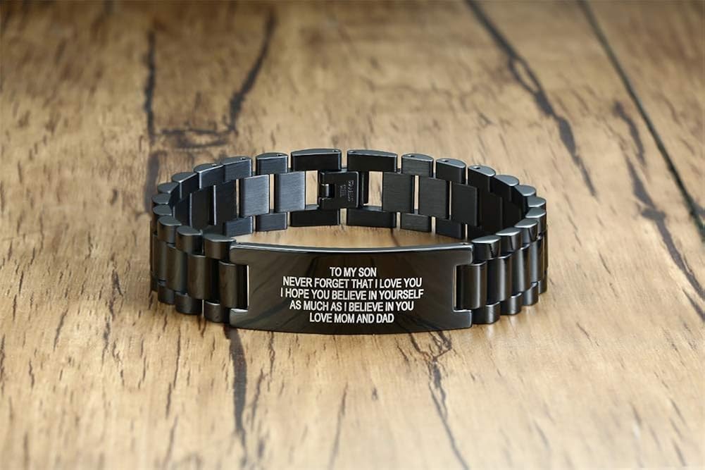 MEALGUET Stainless Steel to My Son Love Mom Courage Inpsirational Wristband Bracelets, Mother to Son Gift, Birthday Gifts to Son, to Son: Jewelry