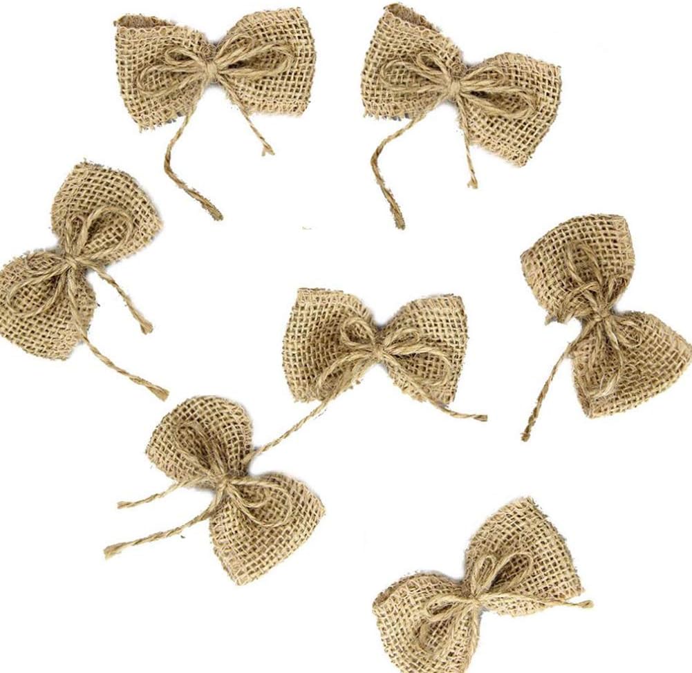 Bows & Ribbons - 10Pcs Burlap Bows Bow Tie Ornaments Handmade Rustic Bowknot Wedding Decor Bows Bowknot Embellishments with Jute String for DIY Art Craft Gifts Wrapping Home Christmas Tree Topper Party Supplies