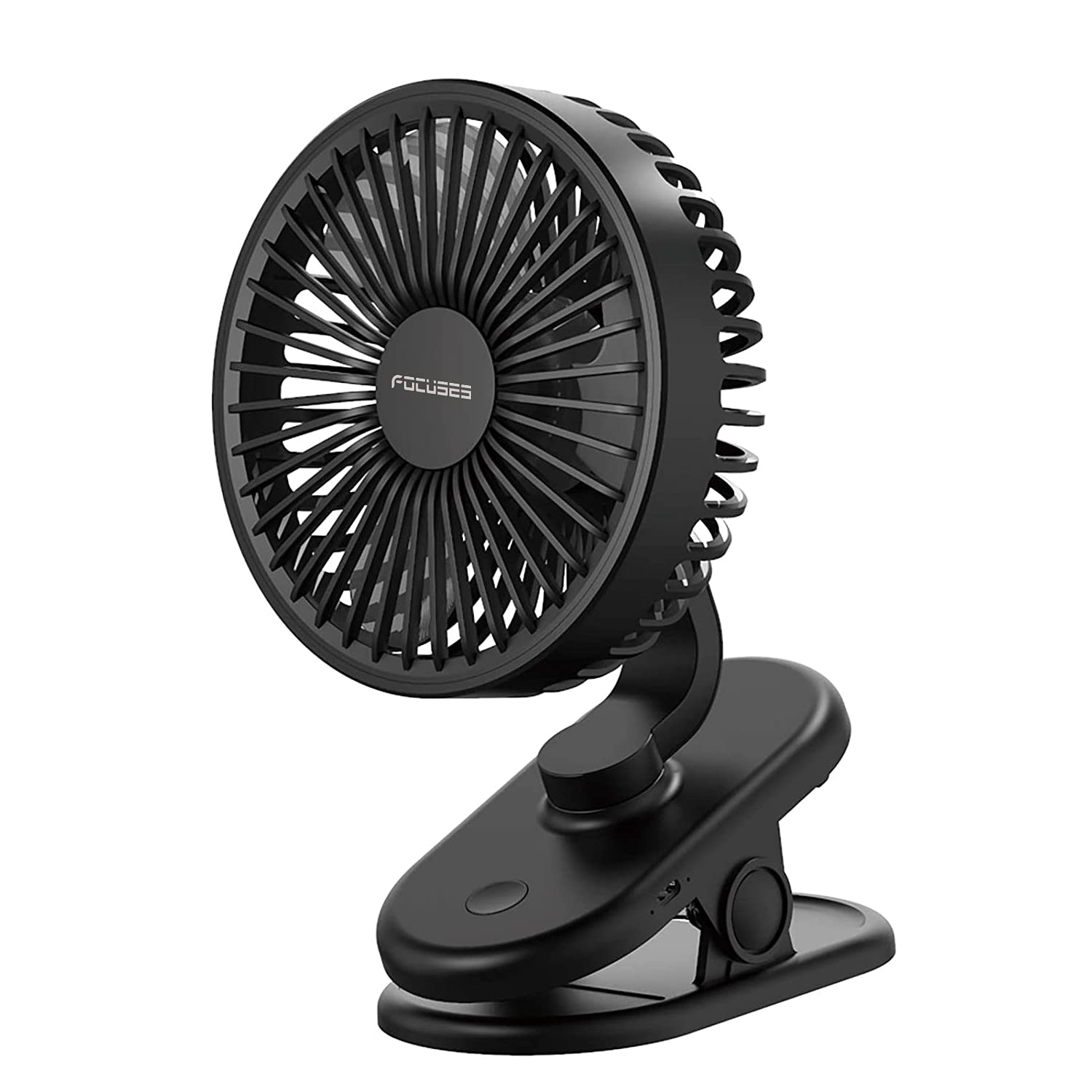 Focuses USB Desk Fan, Portable, Black, 3 Speeds, 270° Rotate, Clip & Desk, Modern Office & Outdoor Lifestyle