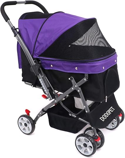 Dodopet Dog Cat Pet Stroller 4 Wheel Dog Cage Stroller Reversible Handle Bar Pet Travel Folding Carrier Strolling Cart Strong And Stable For Medium Pets Up To 50 Lbs Two Color Purple Amazon Ca Pet