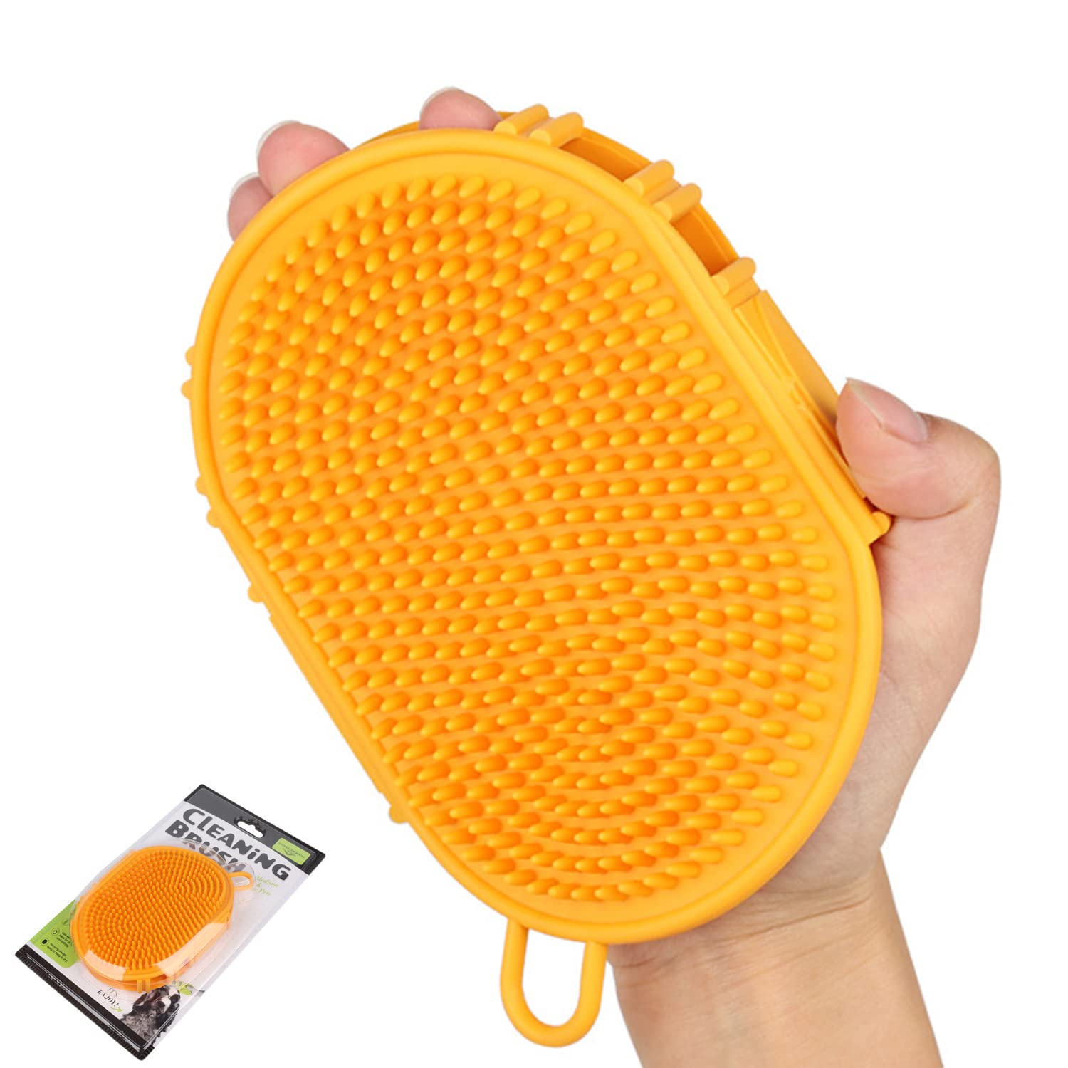 YUDOTE Pet Grooming Shampoo Brush,Soothing Massage Rubber Bristles Curry Comb,Bath Gloves for Dogs and Cats Easy Washing,Yellow