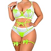 Kaei&Shi Plus Size Ribbon Bow Lingerie Women, Exotic Underwire Bowtie Lingeries Bodysuit