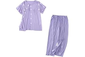 Aylashine Unisex Bedridden Patient Clothing,Easy to Wear and Take Off, Modal,for Bedridden Patients,the Elderly,Fractures Light Purple (L)