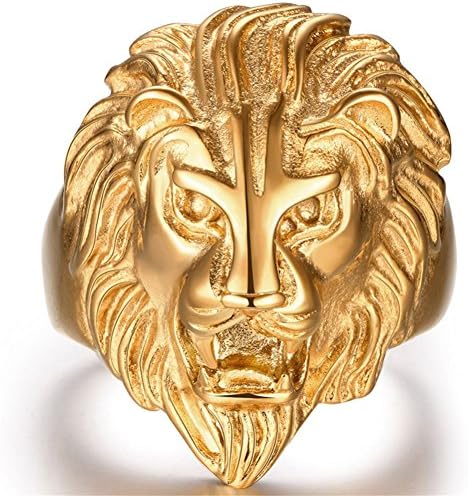 Stainless Steel Vintage Big 18k Gold Lion Head Punk Rock Gothic Ring Mens Biker Personalized Cool Band Size 8