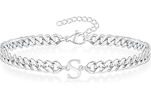 TAGOMEI Silver Initial Bracelets for Men Valentines Day Gifts for Him Birthday Gifts for Mens A-Z Letter Bracelet Boyfriend Dad Husband Couples Adjustable Stainless Steel Cuban Link Chain Bracelet