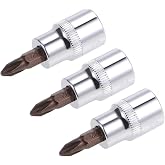 uxcell 3/8" Drive x PH2 Phillips Bit Socket, S2 Steel Bits, CR-V Sockets 48mm Length (For Hand Use Only) 3pcs