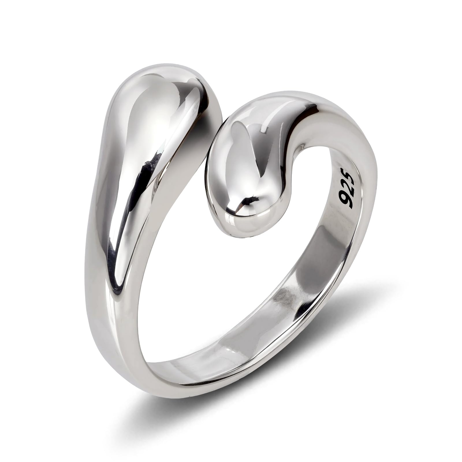 Photo 1 of Desnuage Chunky Rings 925 Sterling Silver Adjustable Teardrop Minimalist Stackable Ring Statement Open Silver Jewelry for Women Men