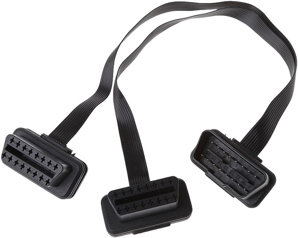 haia7k4k 16 Pin OBD2 Male To Double Female Splitter Flat Thin Y Connector Extension Cable