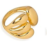 Frigotine Chunky Gold Dome Open Rings for Women, 18k Gold Plated Minimalist Adjustable Bold Statement Twisted Round Finger Rings Fashion Prom Costume Jewelry Gift