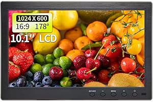 Qcvoruno 10.1 inch LCD Security Monitor & Displays, 1024 * 600 Resolution,BNC/AV Input, Built-in Dual Speakers Portable Monitor, Suitable for TV CCTV DVD CCD