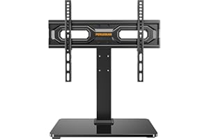 Perlegear Tabletop TV Stand, Universal TV Stand for 23–60 Inch LCD LED OLED TVs, Height Adjustable TV Base Stand with Tempered Glass Base Cable Management,VESA 400x400mm, PGTVS02