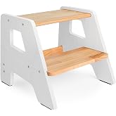 2-Step Wooden Toddler Step Stool for Bathroom Sink &amp; Kitchen Use - White | Non-slip steps and padded feet for extra stability. Lightweight to carry, safely supports ages 2+ and adults up to 250 lbs.