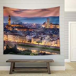 Beautiful Sunset Over Cathedral of Santa Maria del Fiore (Duomo), Florence, Italy - Fabric Wall Tapestry Home Decor - 51x60 inches