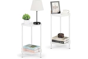 SEHERTIWY Bamboo Side Table Set of 2, Hexagon Nightstands for Bedrooms, Side Tables for Small Spaces, Modern Coffee Table, 2 Tiers Rustic Accent Tables for Bedroom