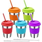 Rommeka Stainless Steel Kids Cups, 5 Pack Colorful Drinking Tumbler Sippy Cup with Silicone Lids and Straws Metal Mugs for Toddlers, Children and Adults - 12oz