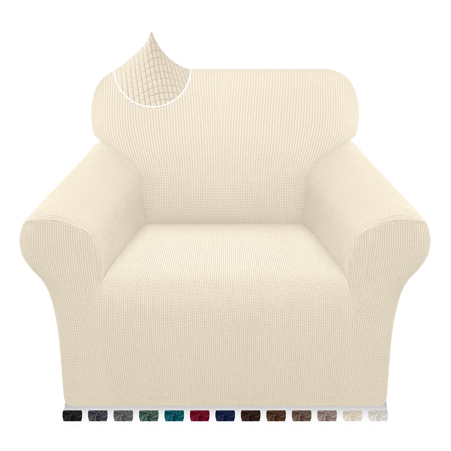 Earnmore High Stretch Armchair Covers Super Soft Chair Covers Upgraded Modern Sofa Slipcover for Dogs Pets Furniture Protector With Elastic Bottom (1 Seater,Beige)