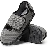 WALKFUN Men's Diabetic House Shoes Mesh Memory Foam Indoor Slippers Removable Insole Adjustable Slip on Slippers for Men
