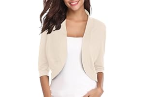 iClosam Womens 3/4 Sleeve Open Front Bolero Shrug Cropped Cardigans Knit Sweater Jacket