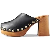 YDN Women's Platform Slip On Clogs Mules Cork High Heel Round Toe Rivet Studded Sandals Comfy Indoor Shopping Shoes Size 4-16 US