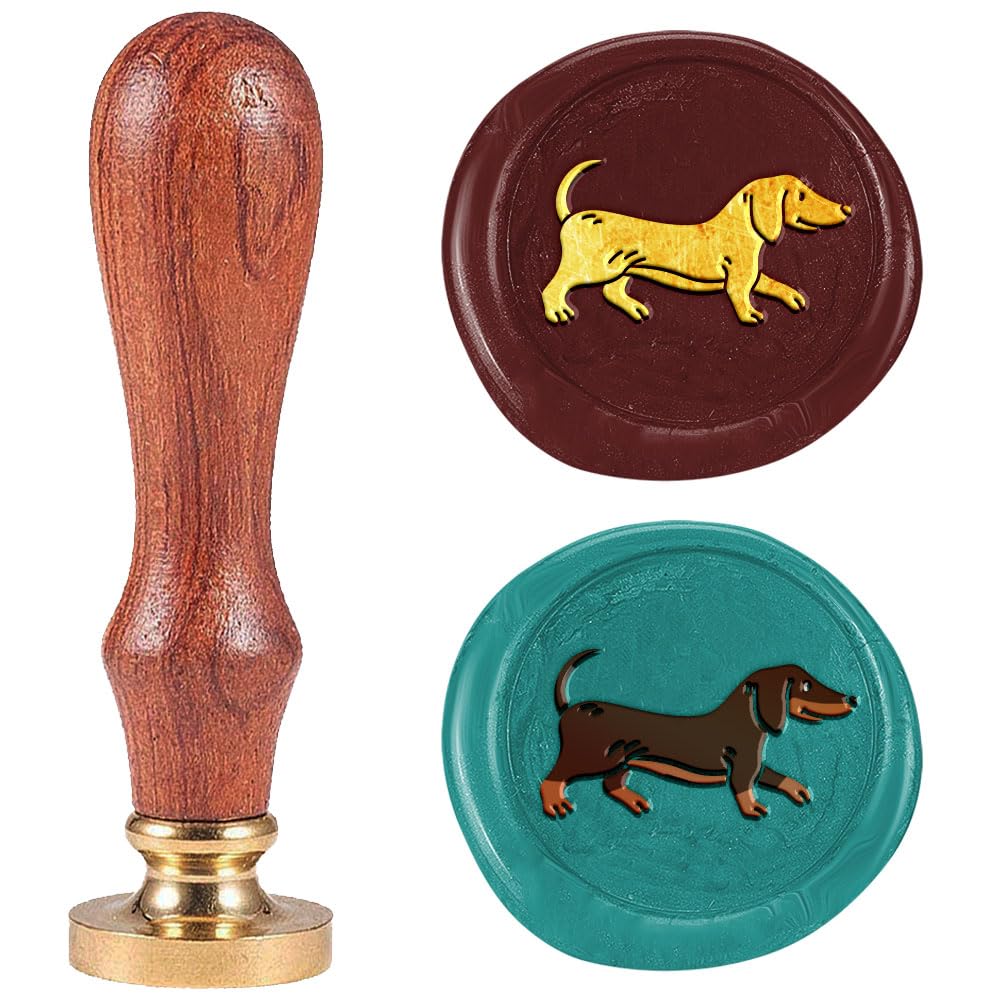 DELORIGIN Dachshund Wax Seal Stamp 1" Dog Vintage Sealing Stamps Removable Brass Head Seal Stamp with Wooden Handle for Envelope Greeting Card Wedding Invitations Wine Package Gift Wrapping