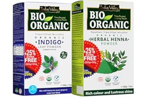INDUS VALLEY BIO ORGANIC Indigo and Herbal Henna Powder for Hair Colour Combo Pack of 250 gm Each