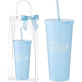 Honeydak Something Blue Gift for Bride Wedding Bride Cup Funny 20 oz Bridal Tumbler with Lid Straw and Clear Gift Bag Bowknot for Bridal Shower Wedding Engagement Bachelorette Party Supplies(Blue)