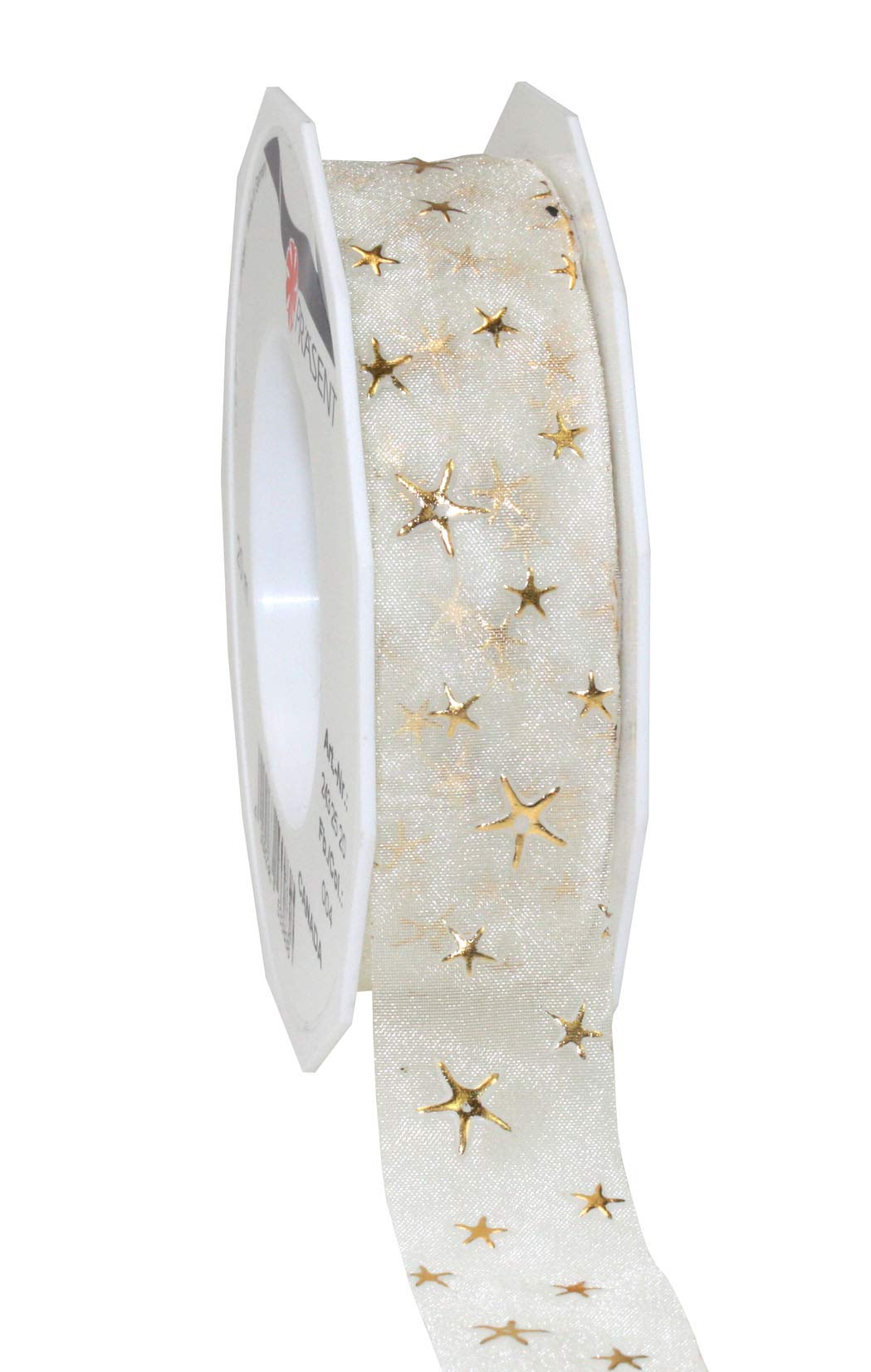 Präsent - Stella Printed Satin Ribbon Cream 20-m-roll 25 mm Width