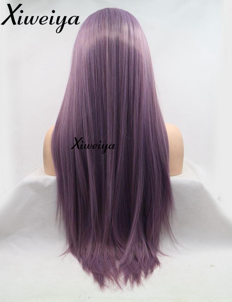 Xiweiya Mixed Purple 13*4 Lace Front Wig For Women Long Straight Light Purple Wig Side Part Lavender Purple Lace Front Wig Heat Resistant Fiber 180% Density Wig For Women 24inch - Image 5