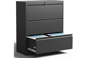 IKIMI 3 Drawer Lateral File Cabinets with Lock,Metal Lateral Filing Cabinet for Home Office,Wide Steel Storage Cabinet Commercial Drawer Cabinets for Legal/Letter/A4 Size Files Assembly Required