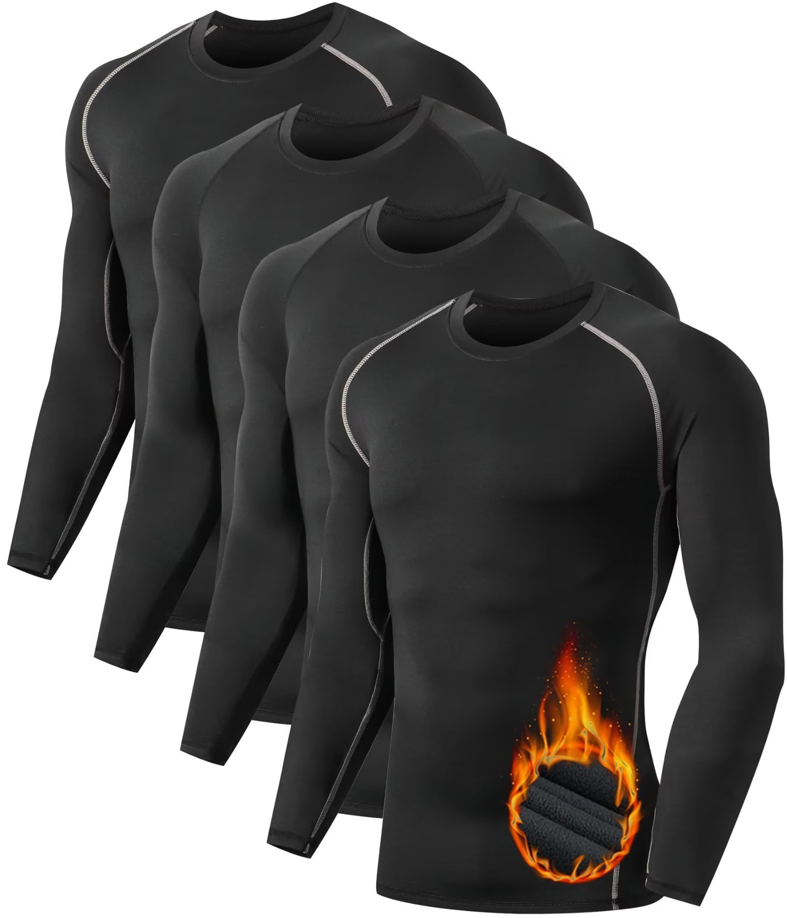 Photo 1 of TELALEO 4 Pack Men's Thermal Compression Shirt Long Sleeve Athletic Base Layer Top Winter Cold Gear Workout Running Hunting XL