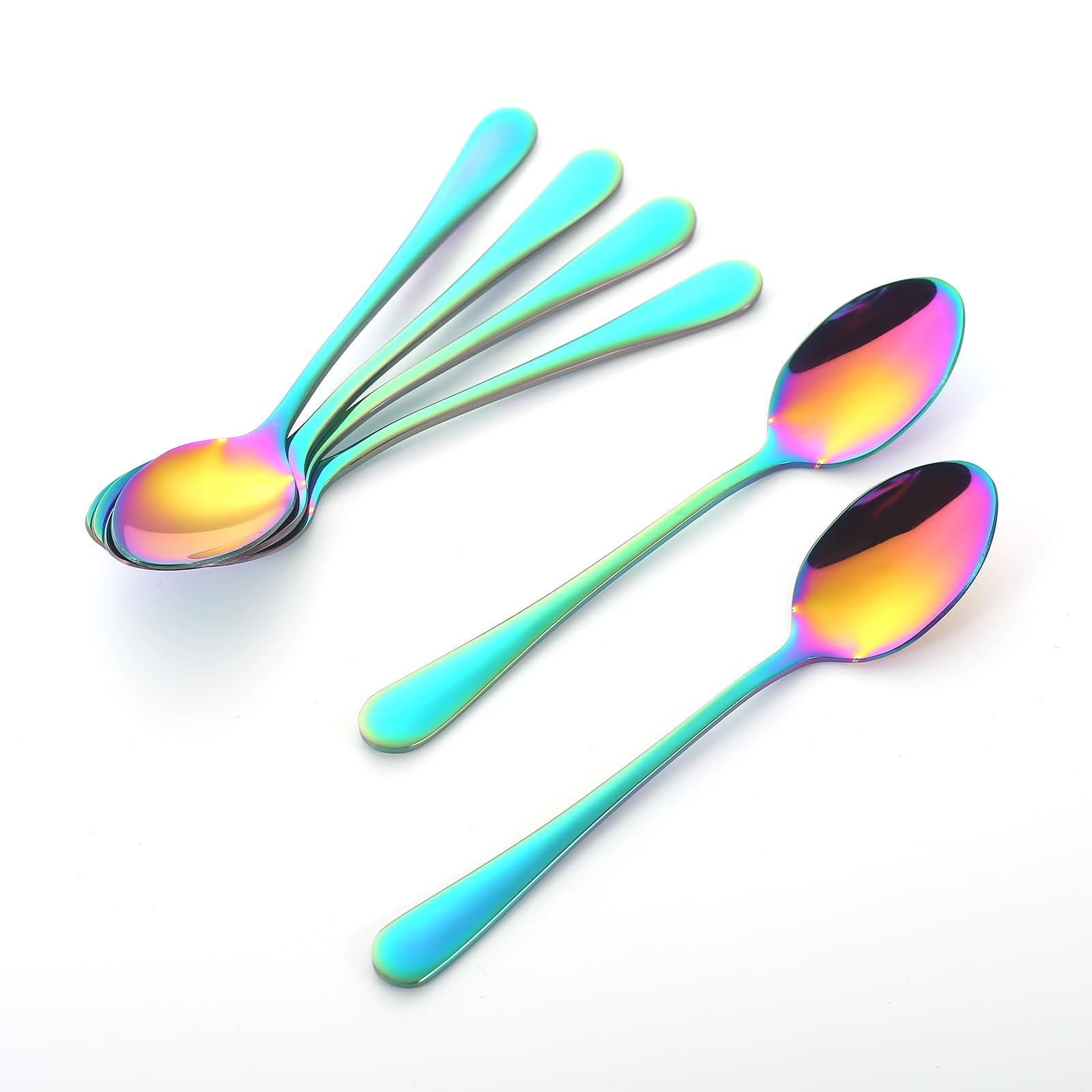 tiokin Teaspoons Set of 6,Mini Coffee Spoon,4.7 Inches Stainless Steel Small Tea Spoons Dessert Spoons Set for Coffee, Dessert, Tea, Appetizer, Dishwasher Safe(Rainbow)