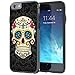 True Color Case Compatible with iPhone 6s Plus Case, Colorful Sugar Skull on Damask HD Printed Hybrid Cover Hard + Soft Slim Durable Protective Shockproof Rubber TPU Bumper – Black
