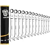 DEKOPRO 13-Piece Flex-Head Ratcheting Combination Wrench Set 5/16"-1" SAE 72-Tooth Cr-V Ratche Wrenches with Roll-up Pouch