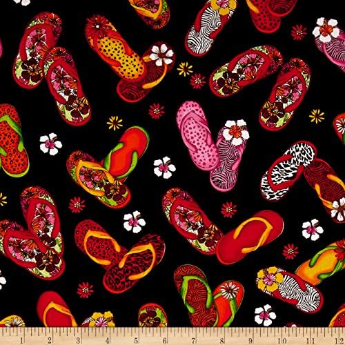 Flip Flop Island Flip Flops Black Fabric By The Yard