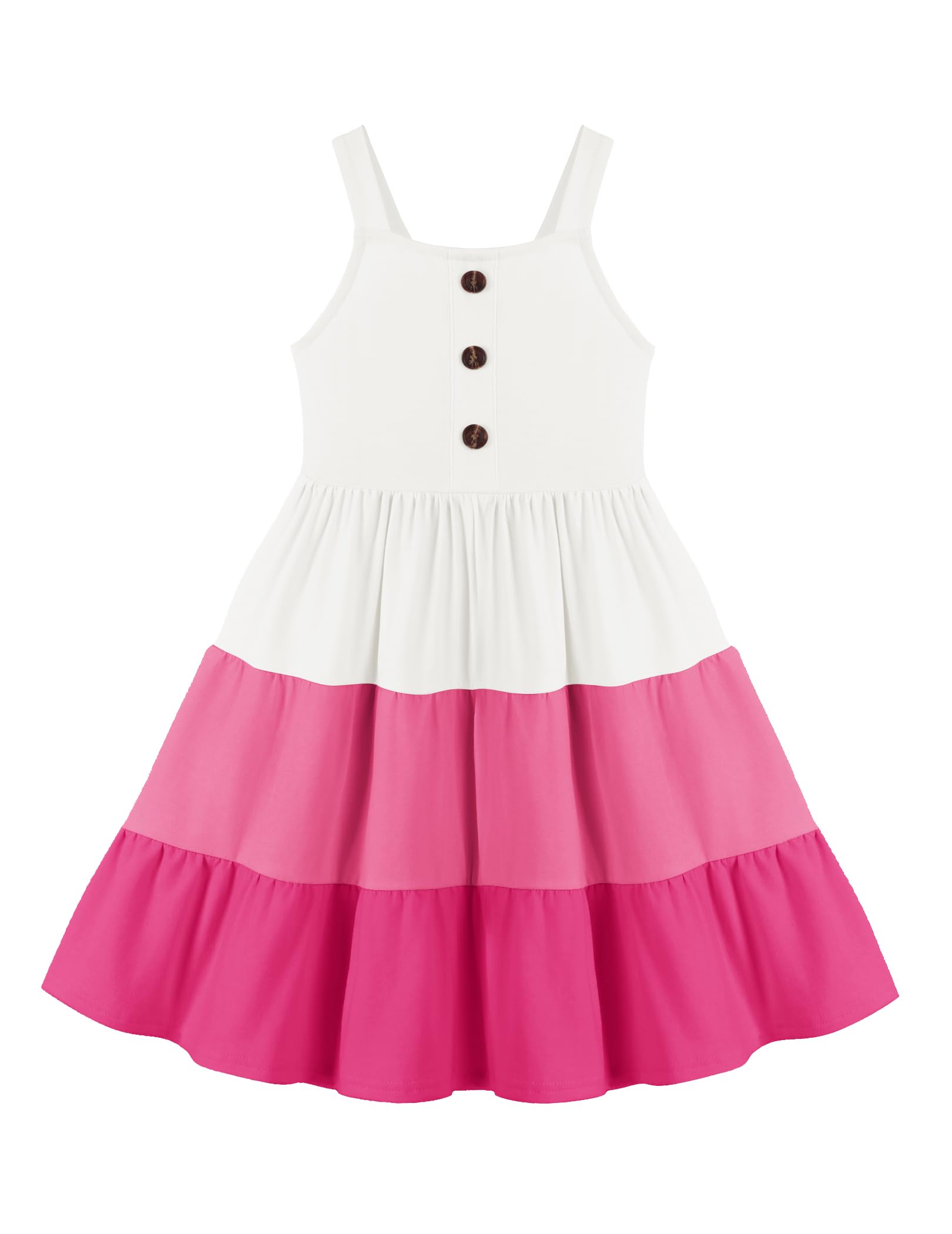 Photo 1 of Arshiner Toddler Girls White Pink Summer Dresses Casual Spaghetti Strap Tiered Midi Dress with Pockets for 4-5Y