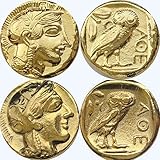 Golden Artifacts Athena Owl, Goddess of Wisdom, (2 Versions), Percy Jackson Books, Teen Gift, Greek Coins (12-G+77-G)