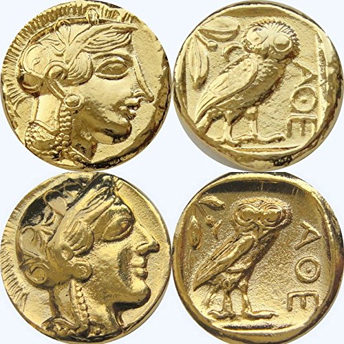Golden Artifacts Athena Owl, Goddess of Wisdom, (2 Versions), Percy Jackson Books, Teen Gift, Greek Coins (12-G+77-G)