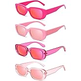 4 Pack Women's Rectangle Sunglasses Retro Mirrored Lenses Square Vintage Glasses 90s Y2K Aesthetic Accessories