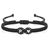 Initial Letter Bracelet for Women Men, Alphabet Handmade Black Adjustable Braid Rope Heart Bracelet, Jewelry Gifts for Daughter Mother's Day Mom Sister