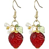 Strawberry Lemon Earrings Simulation 3D Grapes Earrings Acrylic Fruit Drop Dangle Earrings for Women Handmade Charm Jewelry